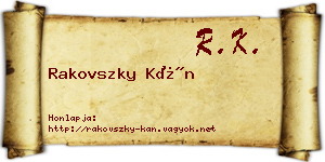 Rakovszky Kán névjegykártya